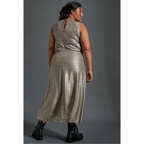 Anthropologie Kari Metallic Midi Dress Gold NWT SZ 2X - Picture 4 of 15